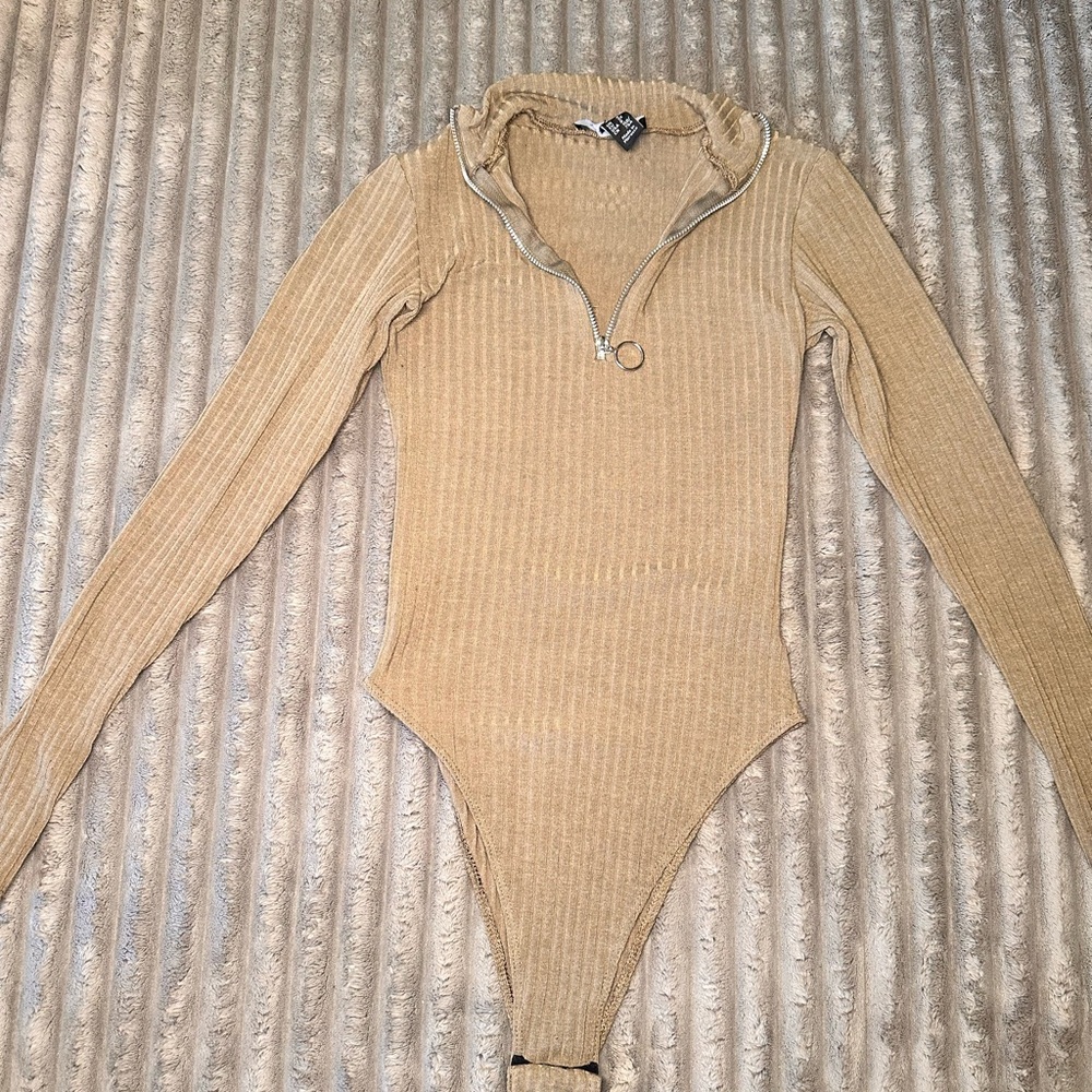 Olive Ribbed Zip-Up Sweater Bodysuit